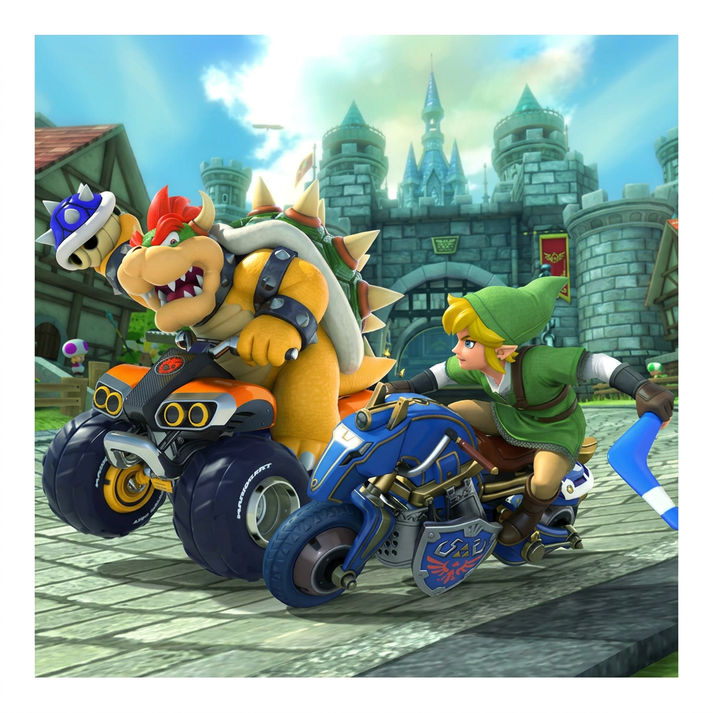 Mario Kart 8 Deluxe - Bowser y Link en moto
