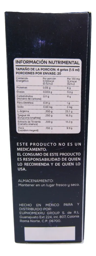 Viatonus tabla nutrimental — L-Arginina, Tongkat Ali, Té Verde, Maca