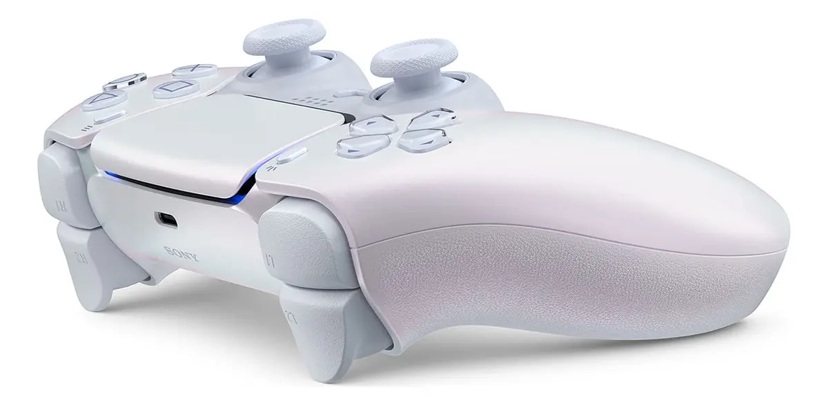 DualSense Chroma Pearl - vista inferior con gatillos