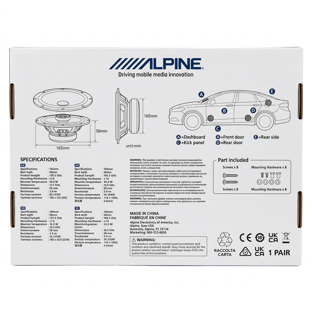 Alpine SXE-1751S - Especificaciones técnicas y diagrama de instalación