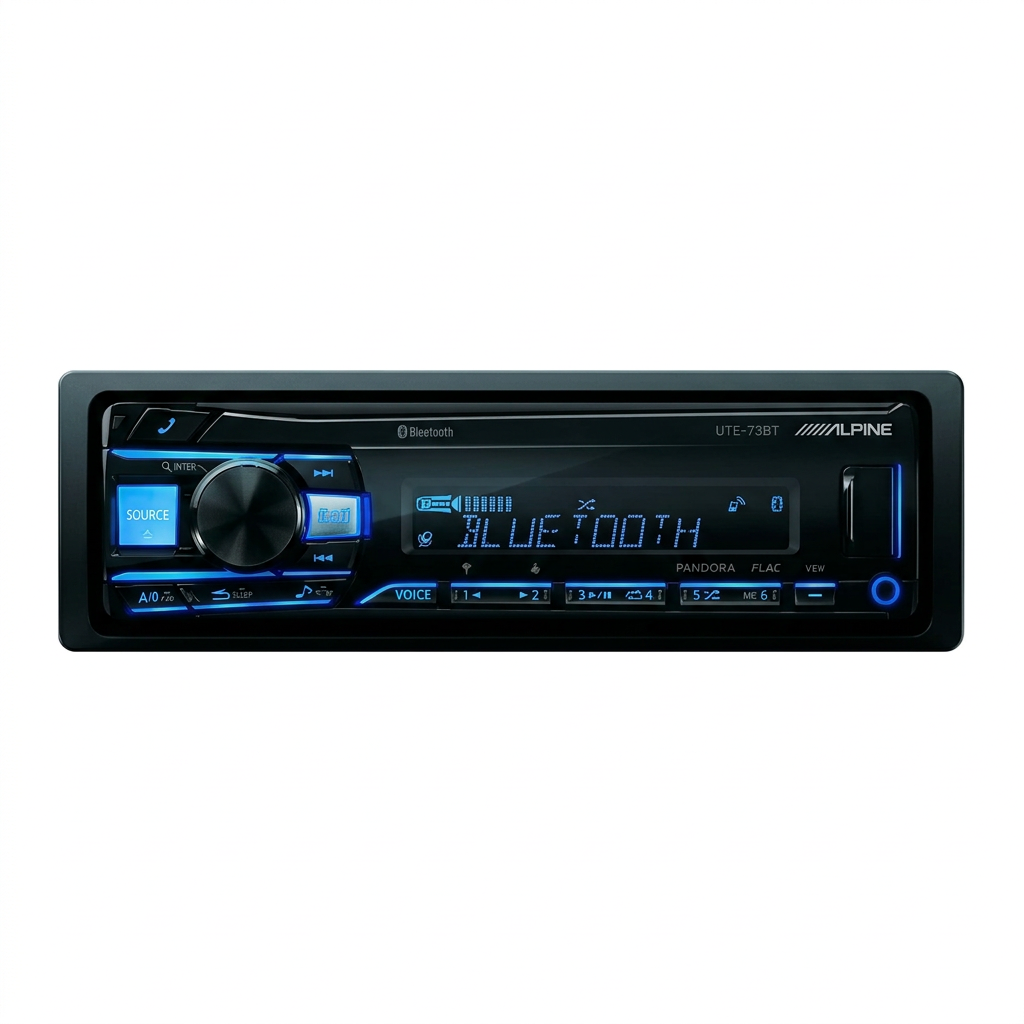 Alpine UTE-73BT - Vista frontal iluminación azul Bluetooth activo