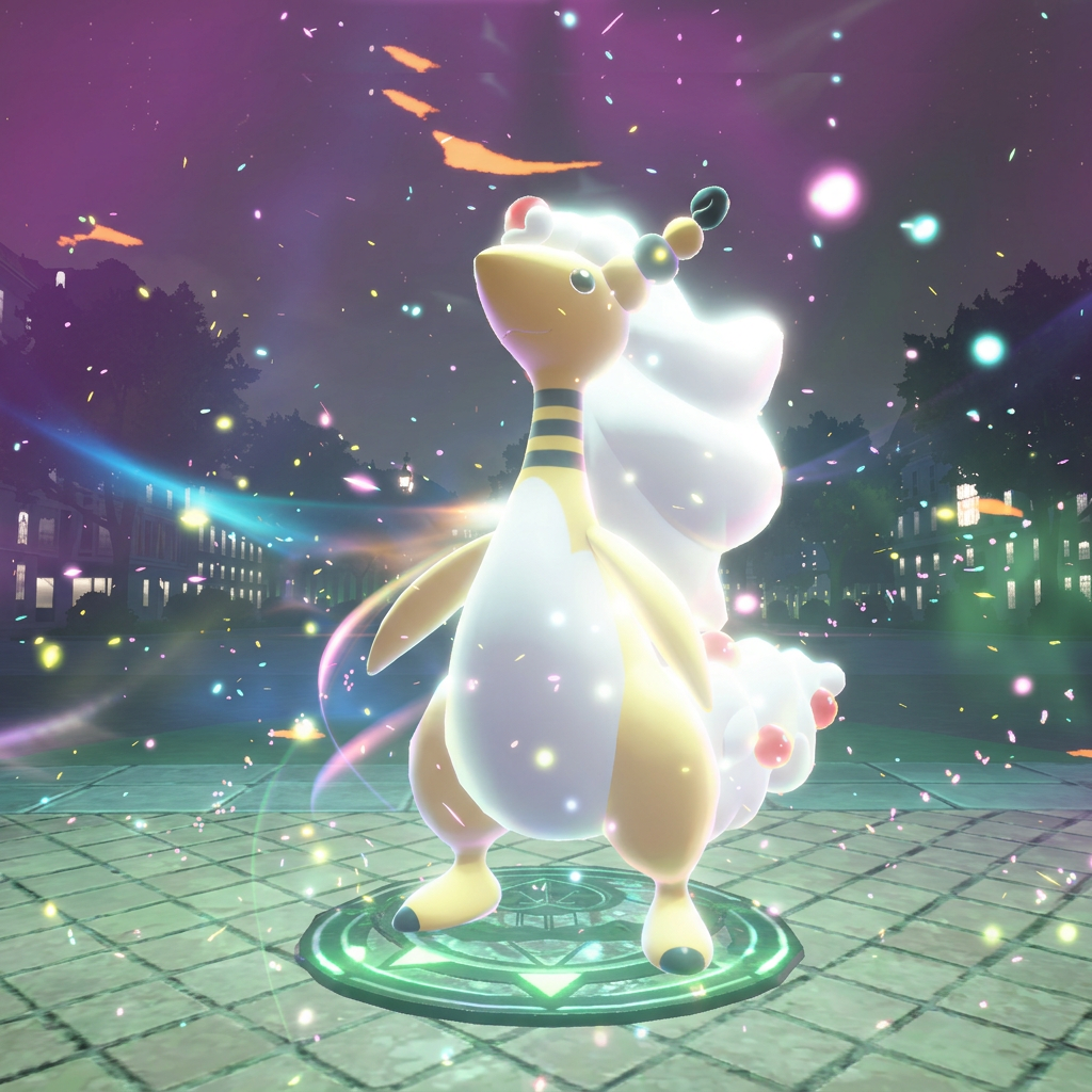Pokémon Legends Z-A - Ampharos brillando en batalla nocturna