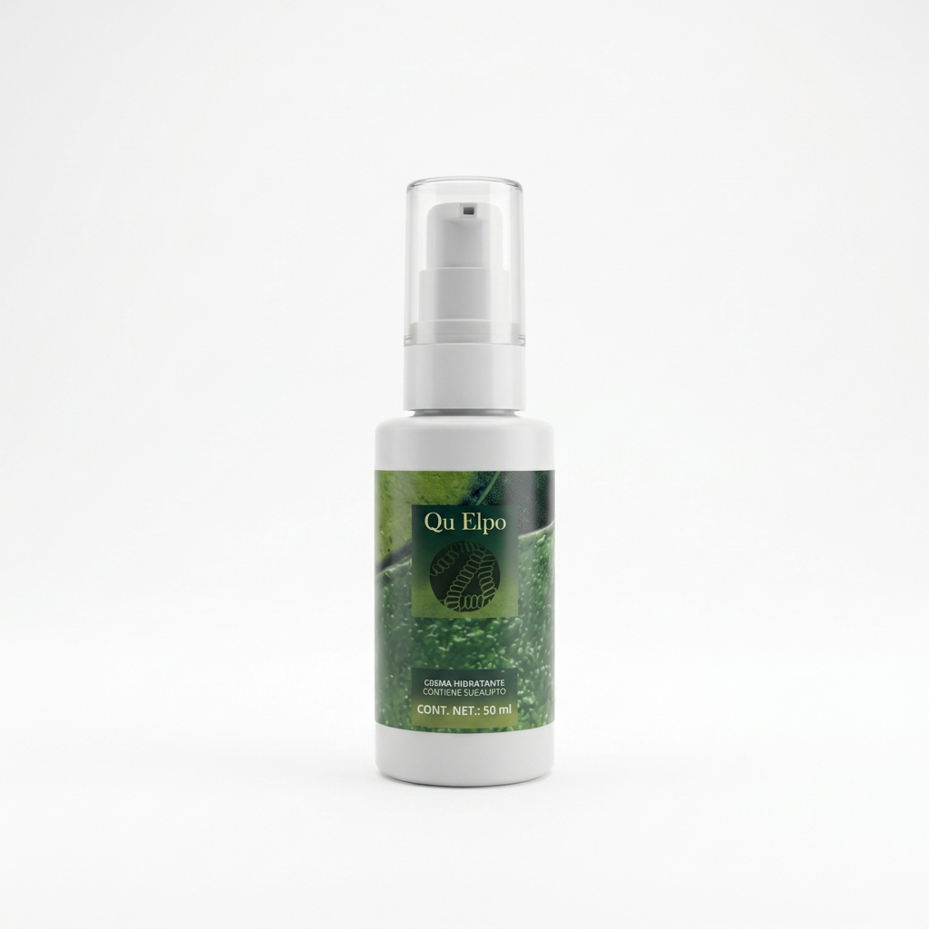 Qu Elpo Crema Hidratante - frasco blanco con dispensador tipo bomba