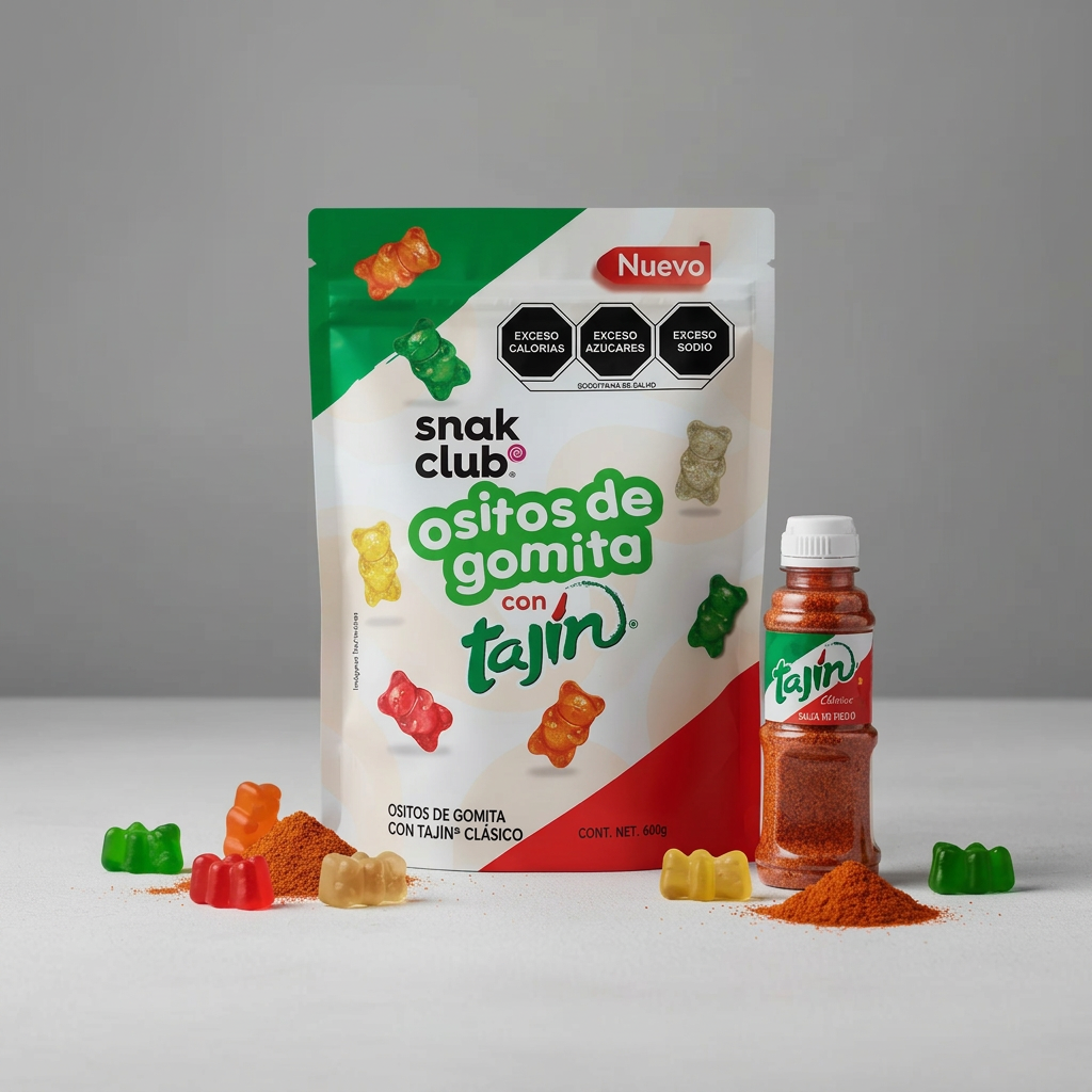 Snak Club Ositos de Gomita con Tajín - Producto con frasco Tajín