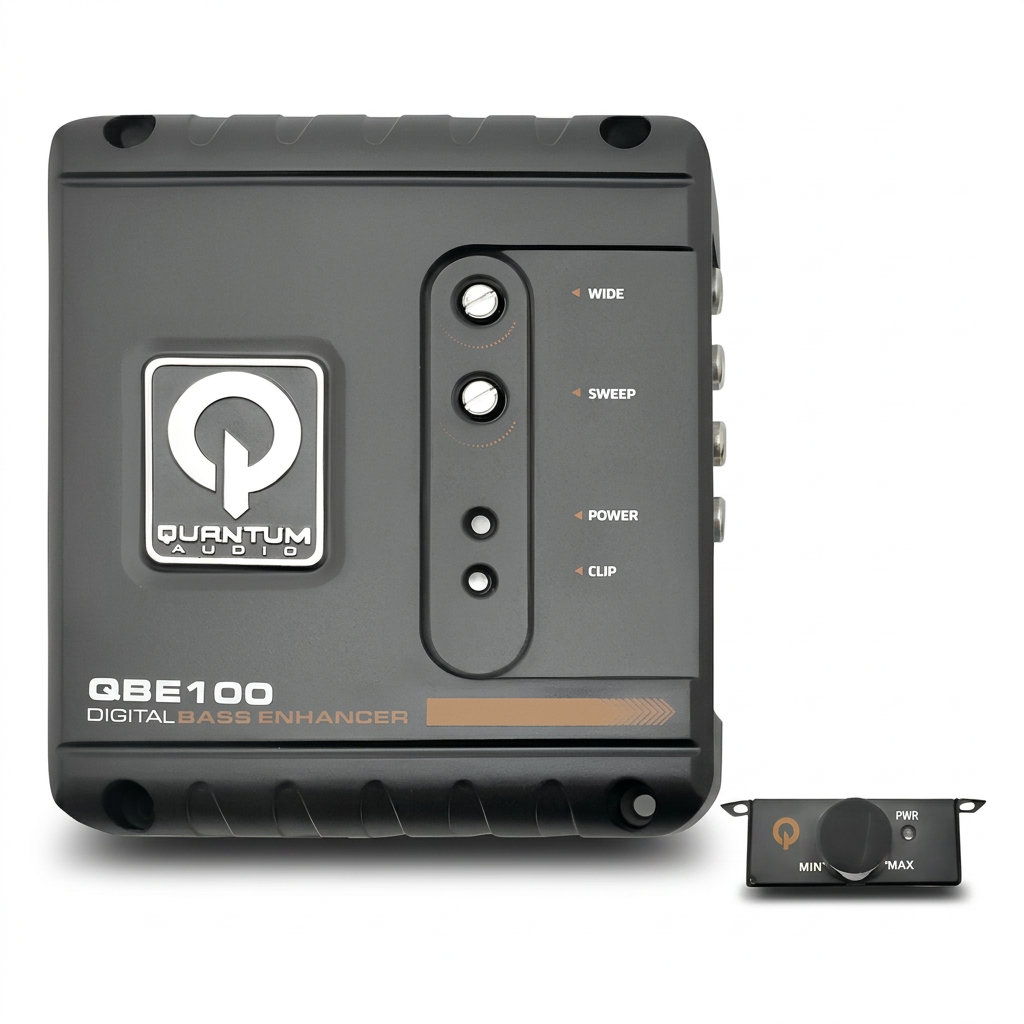 Quantum Audio QBE100 - Vista frontal con control remoto