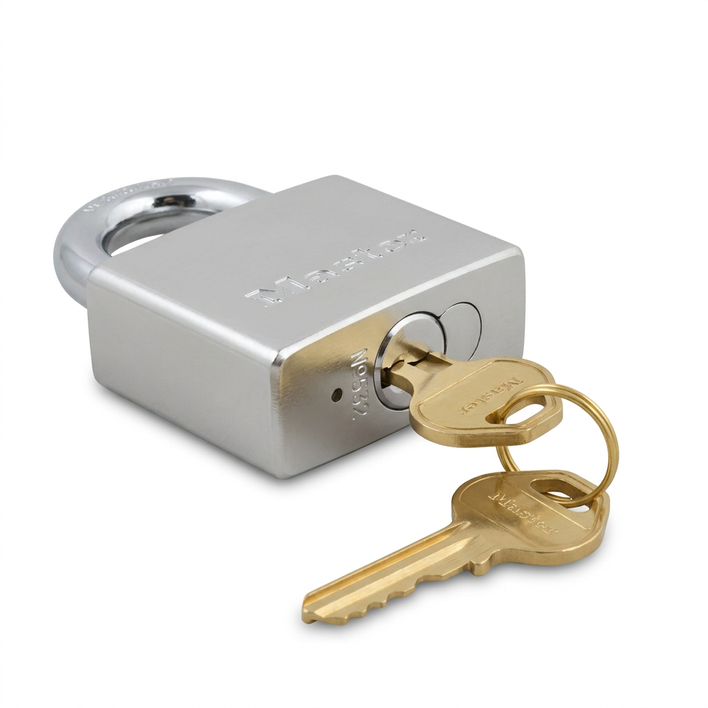 Candado Master Lock 532D - Vista lateral con 2 llaves incluidas