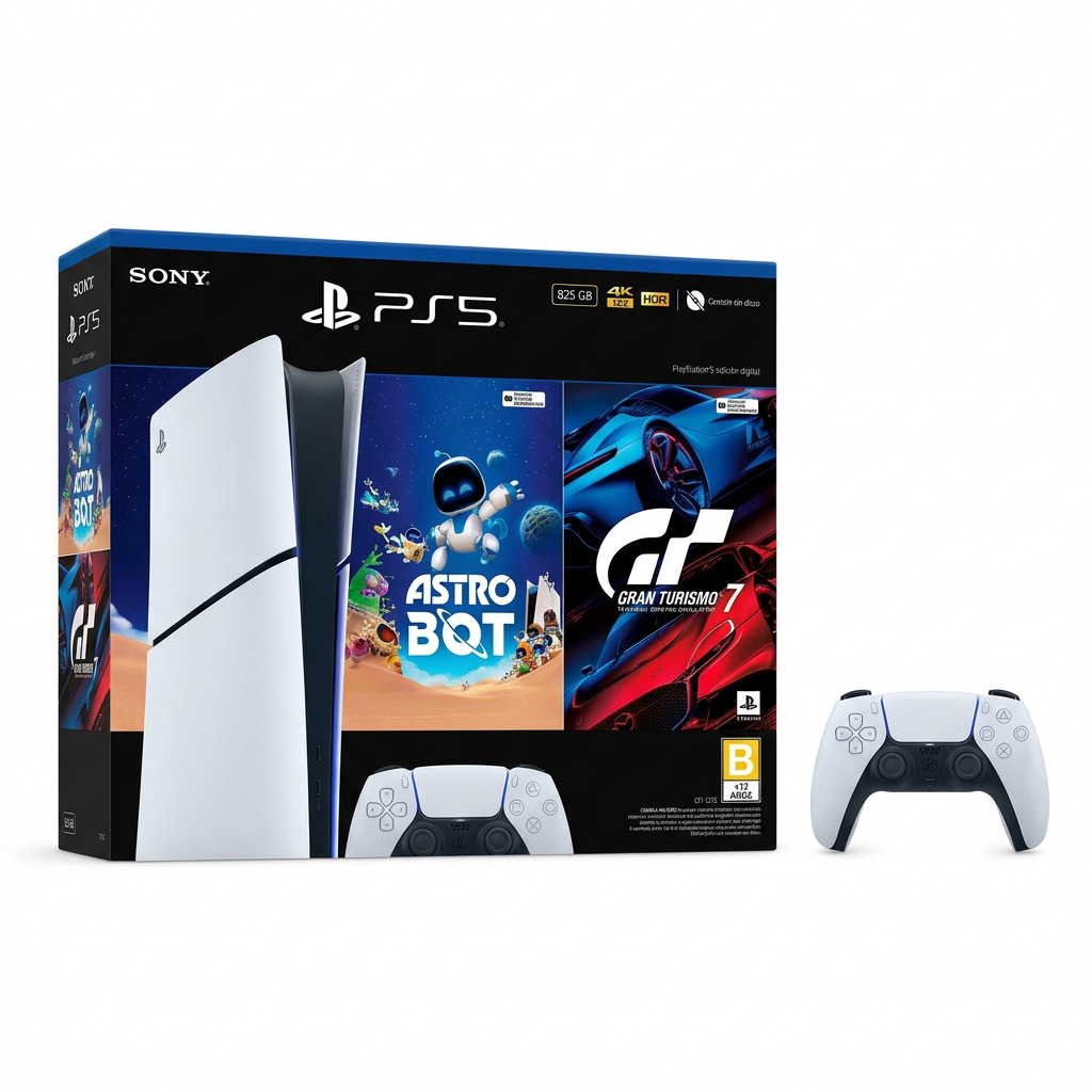 PS5 Digital Slim - caja y consola lateral