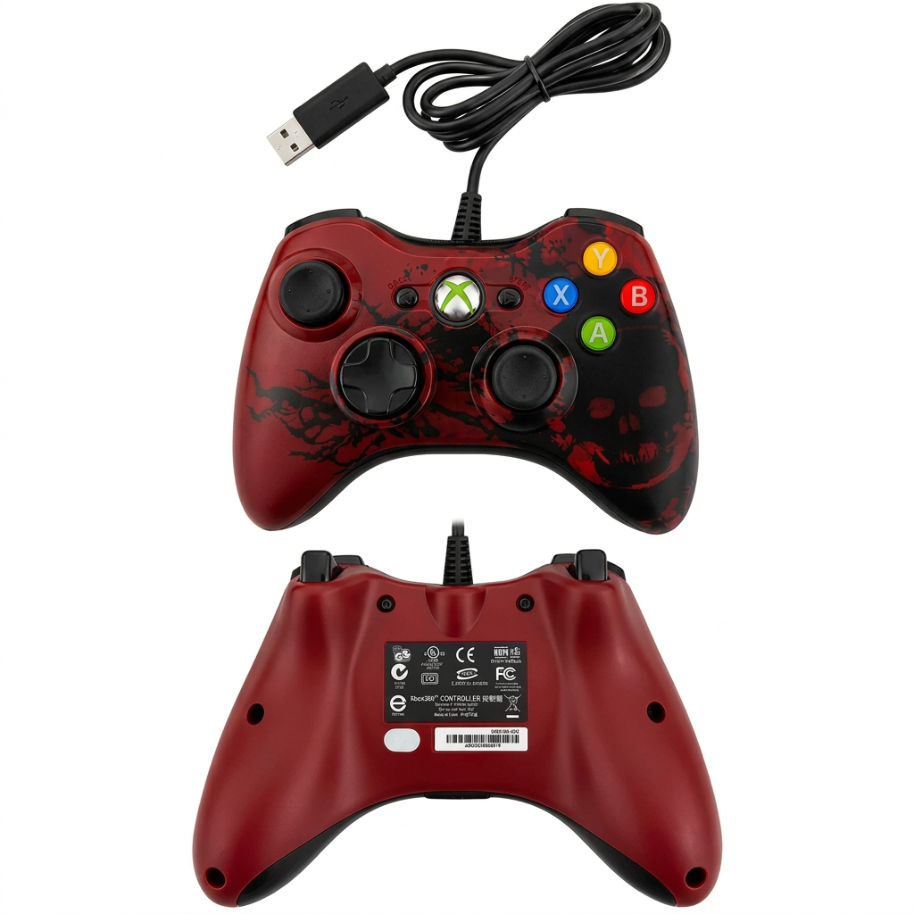 Control Alámbrico Gears Rojo Xbox 360 – Vista frontal y trasera