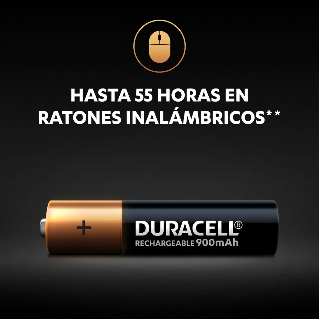 Duracell AAA Recargable 900mAh - Hasta 55 horas en ratones inalámbricos