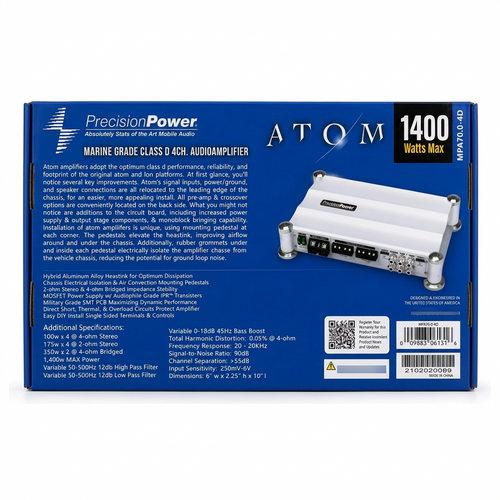 Precision Power MPA70.0-4D - Caja trasera con especificaciones