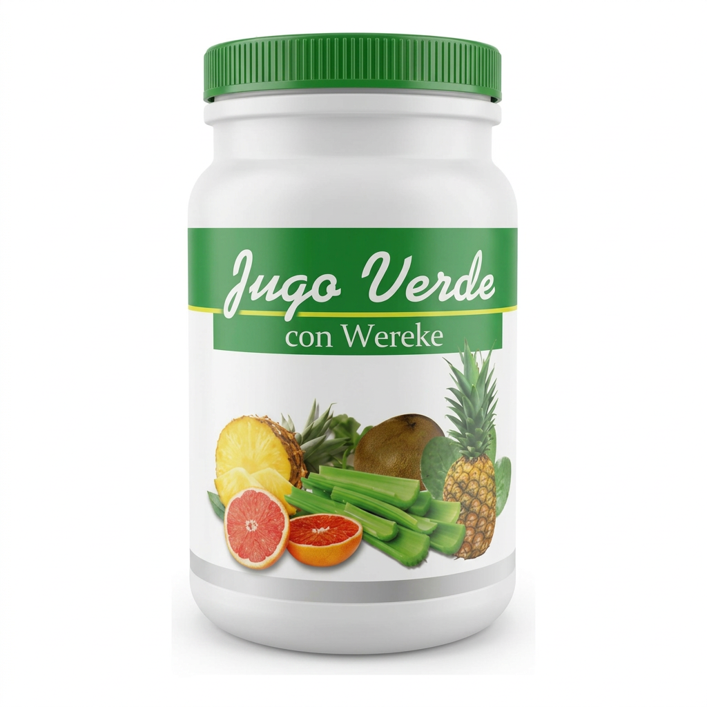 Jugo Verde con Wereke 1100g - Frasco frontal con frutas y verduras