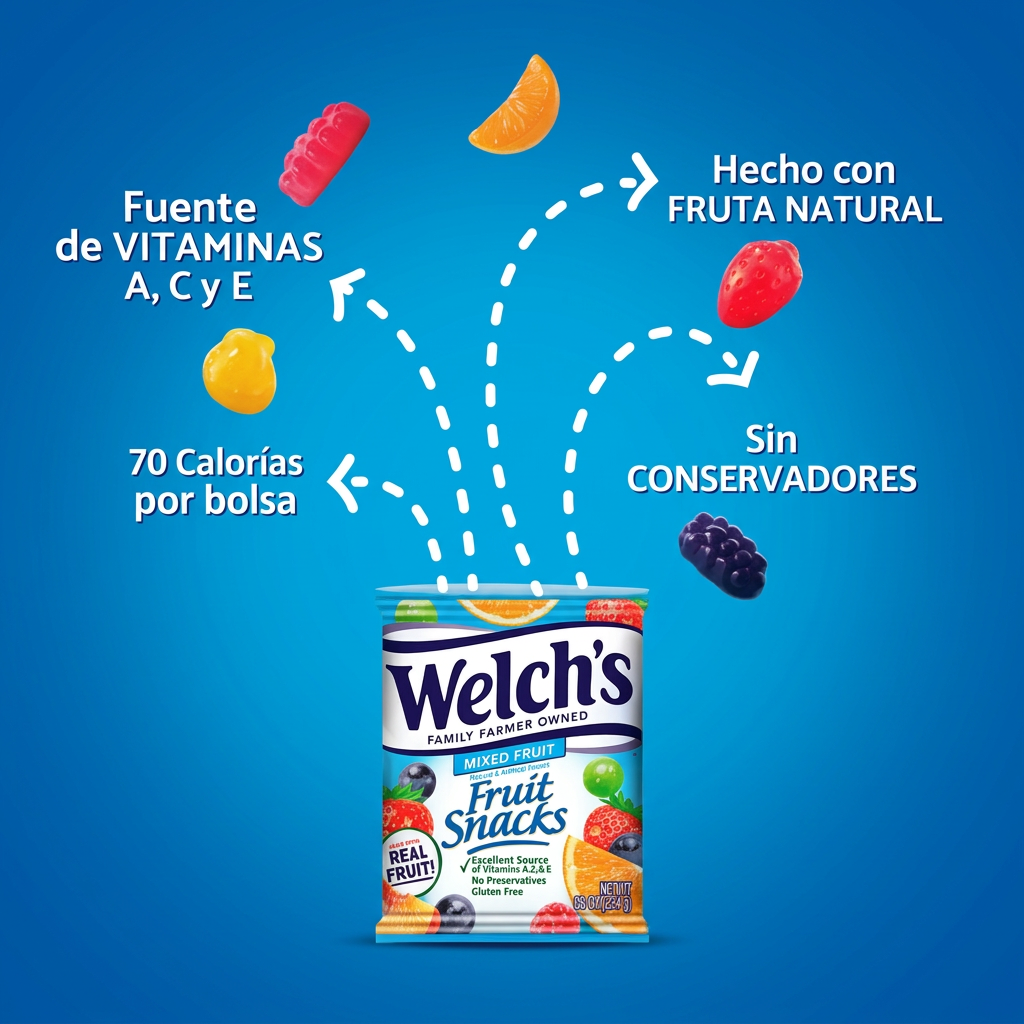 Welch's Fruit Snacks - Beneficios: vitaminas, fruta natural, sin conservadores