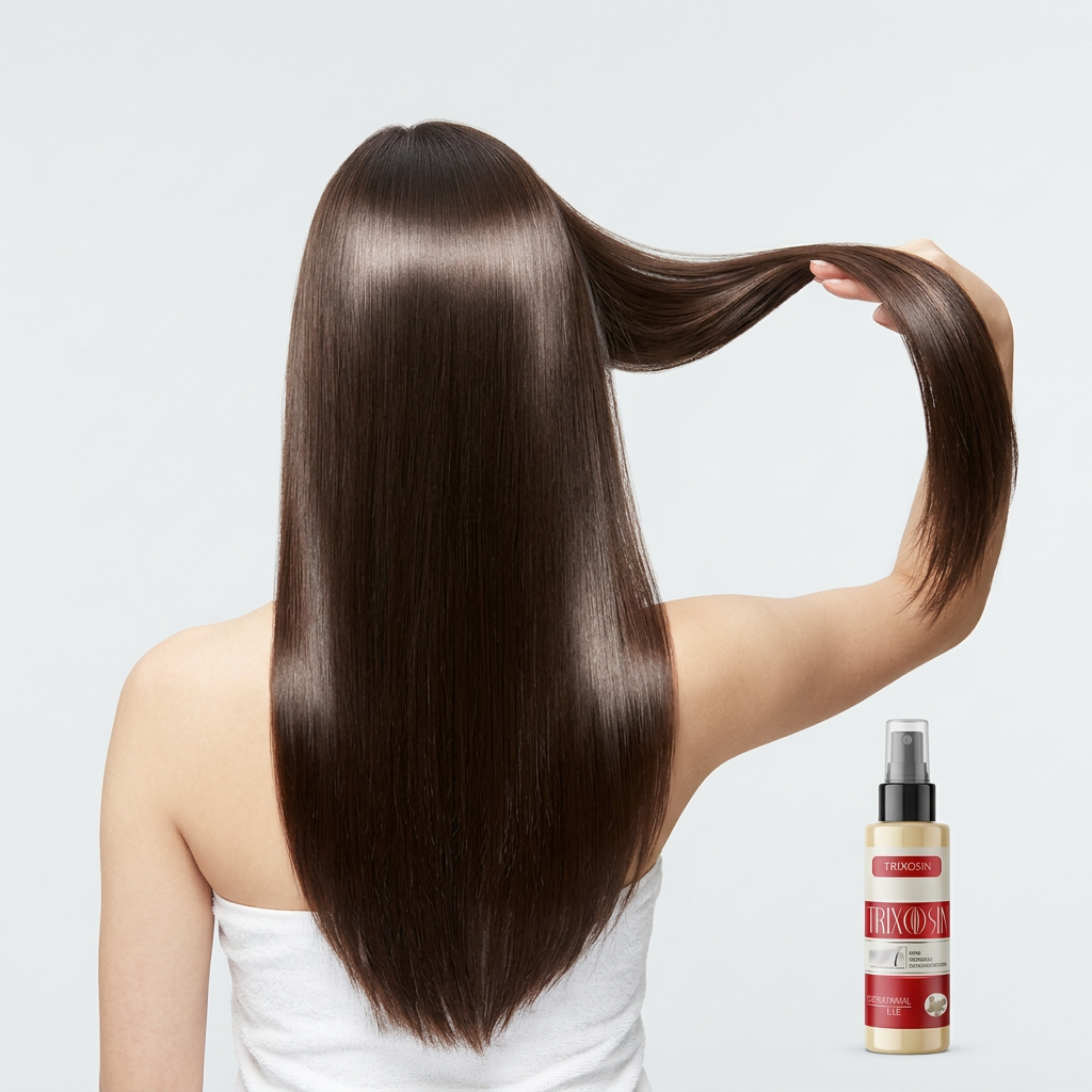 Mujer con cabello largo y brillante resultado de Trixosil