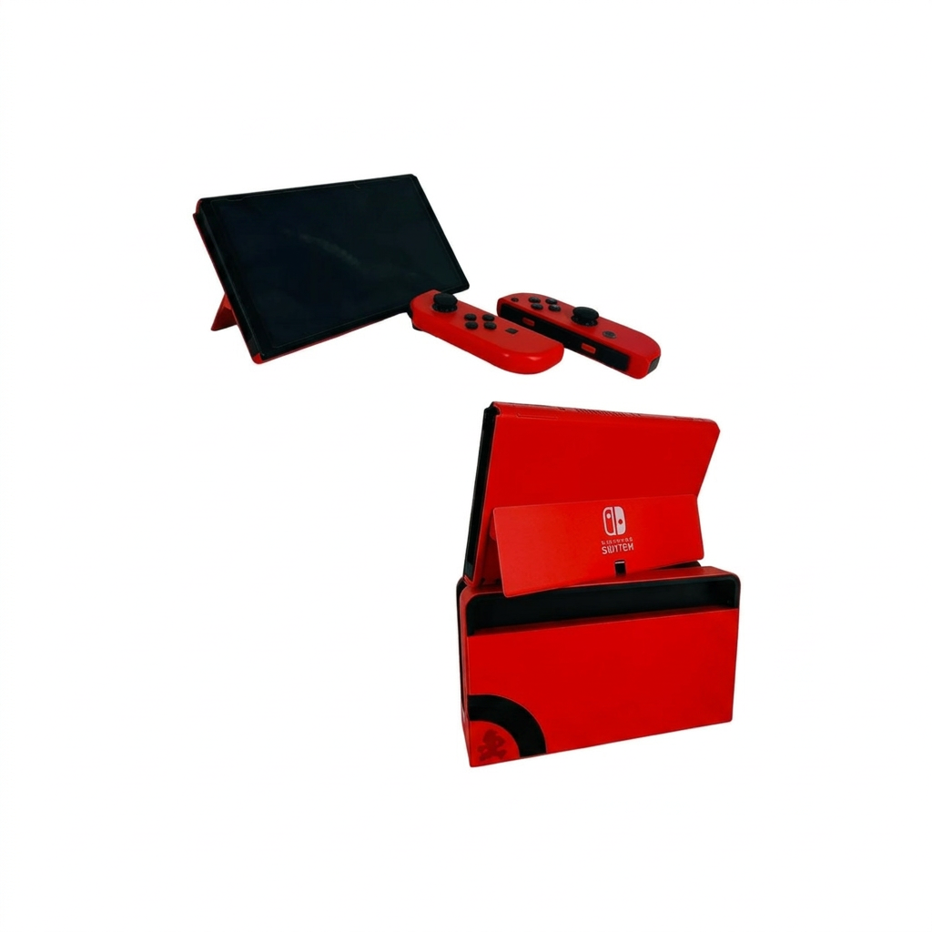 Nintendo Switch OLED Mario Red Edition - consola en modo sobremesa y dock rojo
