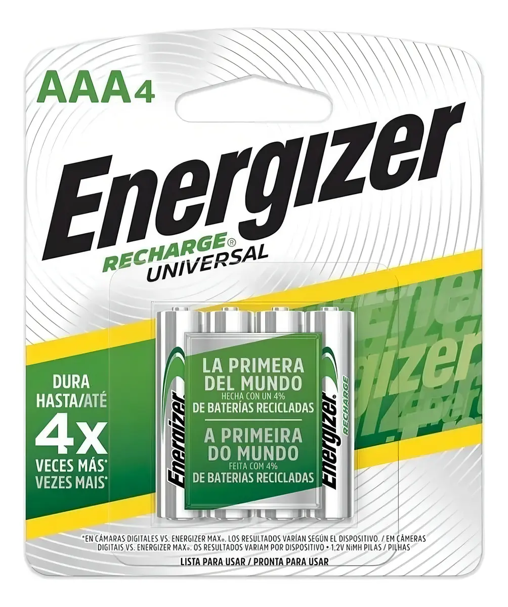 Baterías AAA Energizer Recharge Universal Pack 4 - Empaque frontal
