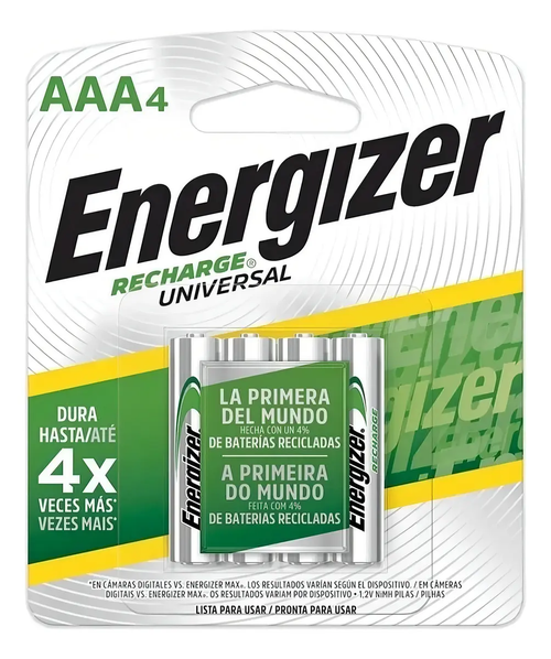 Baterías AAA Energizer Recharge Universal Pack 4 - Empaque frontal