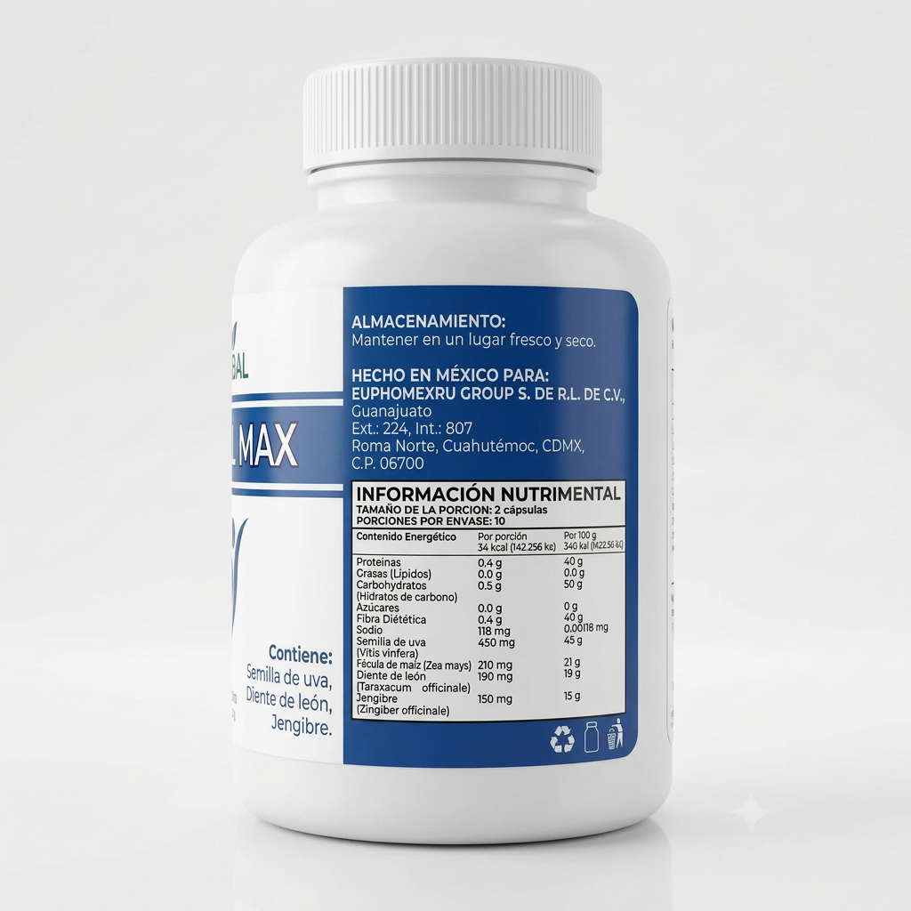 Pro Formax información nutrimental - Semilla de Uva, Diente de León, Jengibre