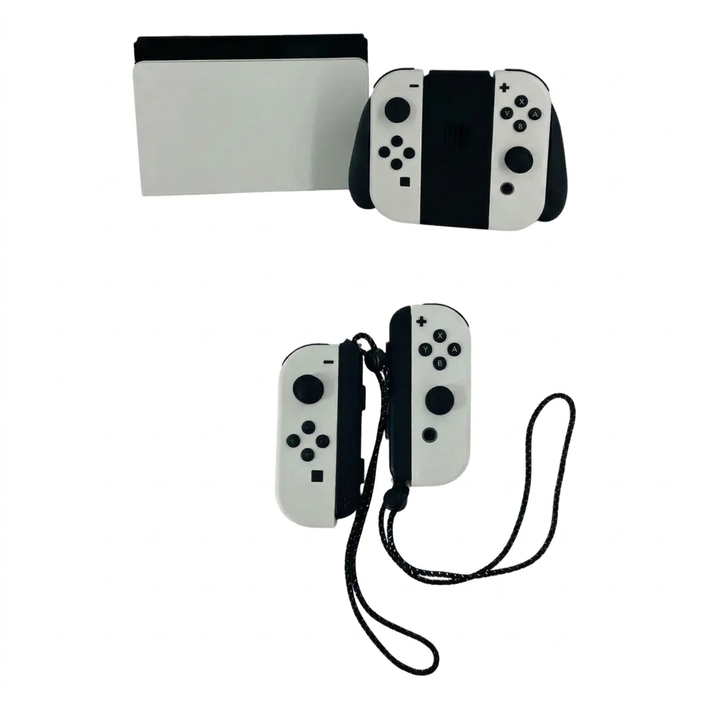 Joy-Con blancos Nintendo Switch OLED con grip y correas