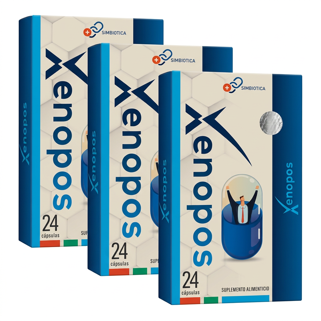 Xenopos Pack 3 Cajas 24 Cápsulas - Vista frontal triple empaque Simbiotica