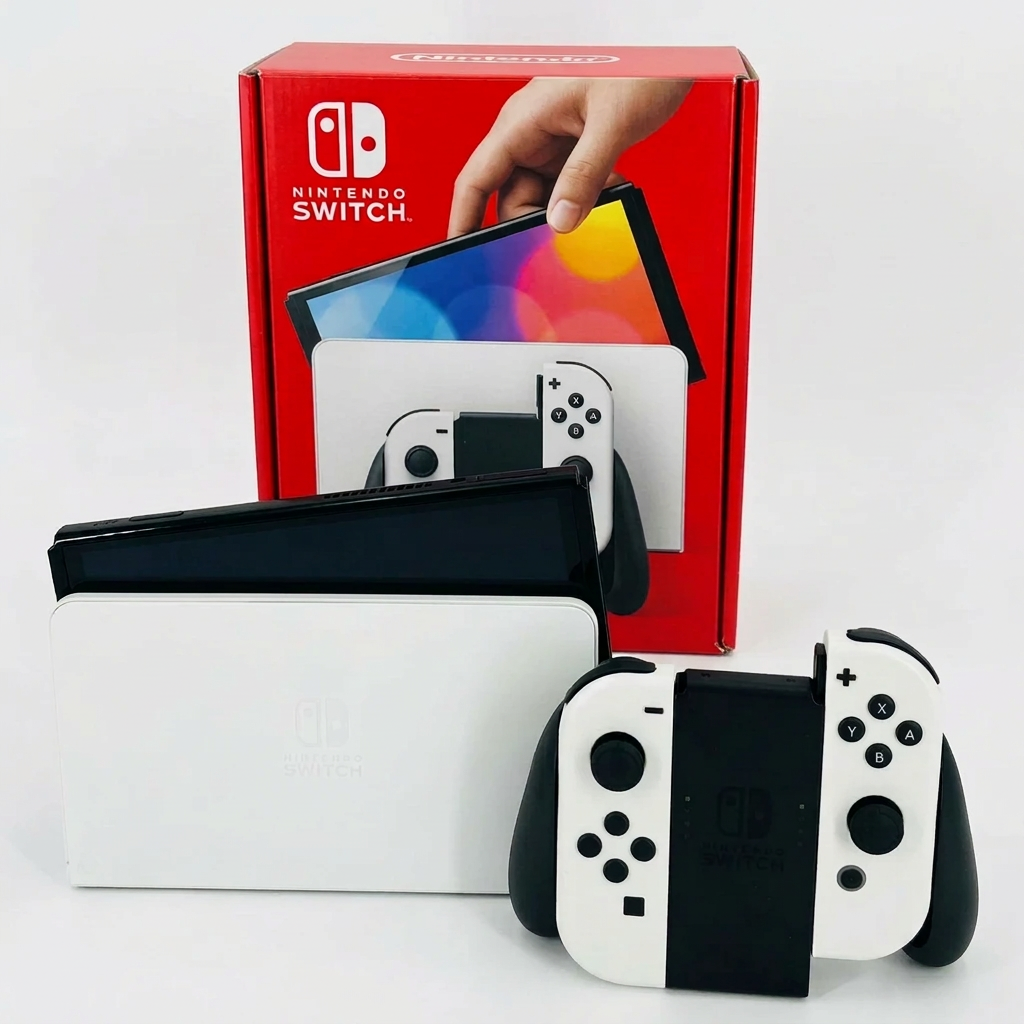 Nintendo Switch OLED Blanco con caja original y Joy-Con blancos con grip