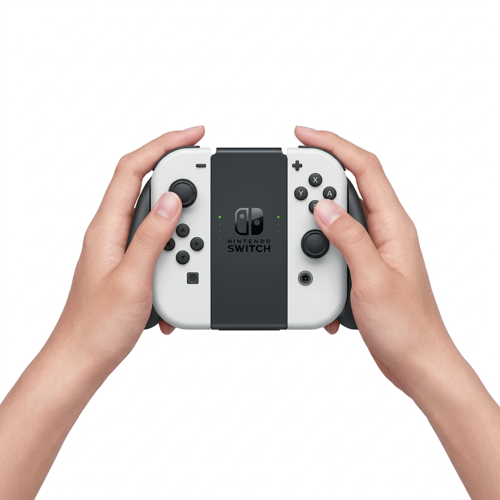 Nintendo Switch OLED - Modo portátil con Joy-Con blancos en manos