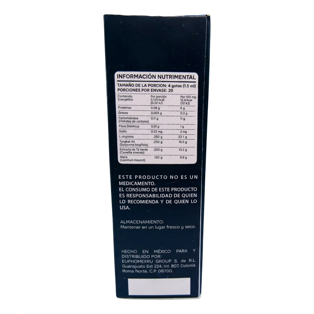 Viatonus información nutrimental - L-Arginina, Tongkat Ali, Té Verde, Maca