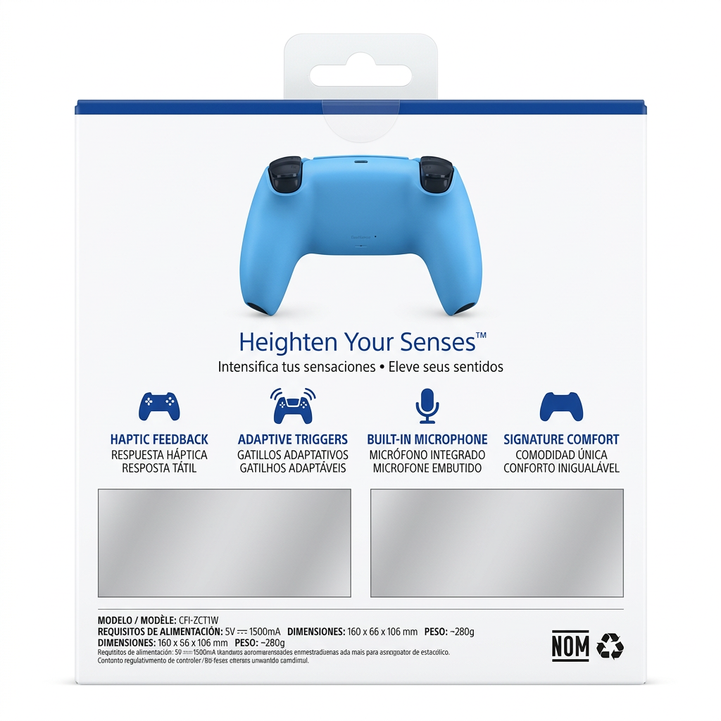 DualSense PS5 Starlight Blue - Caja trasera con Haptic Feedback, Adaptive Triggers y micrófono