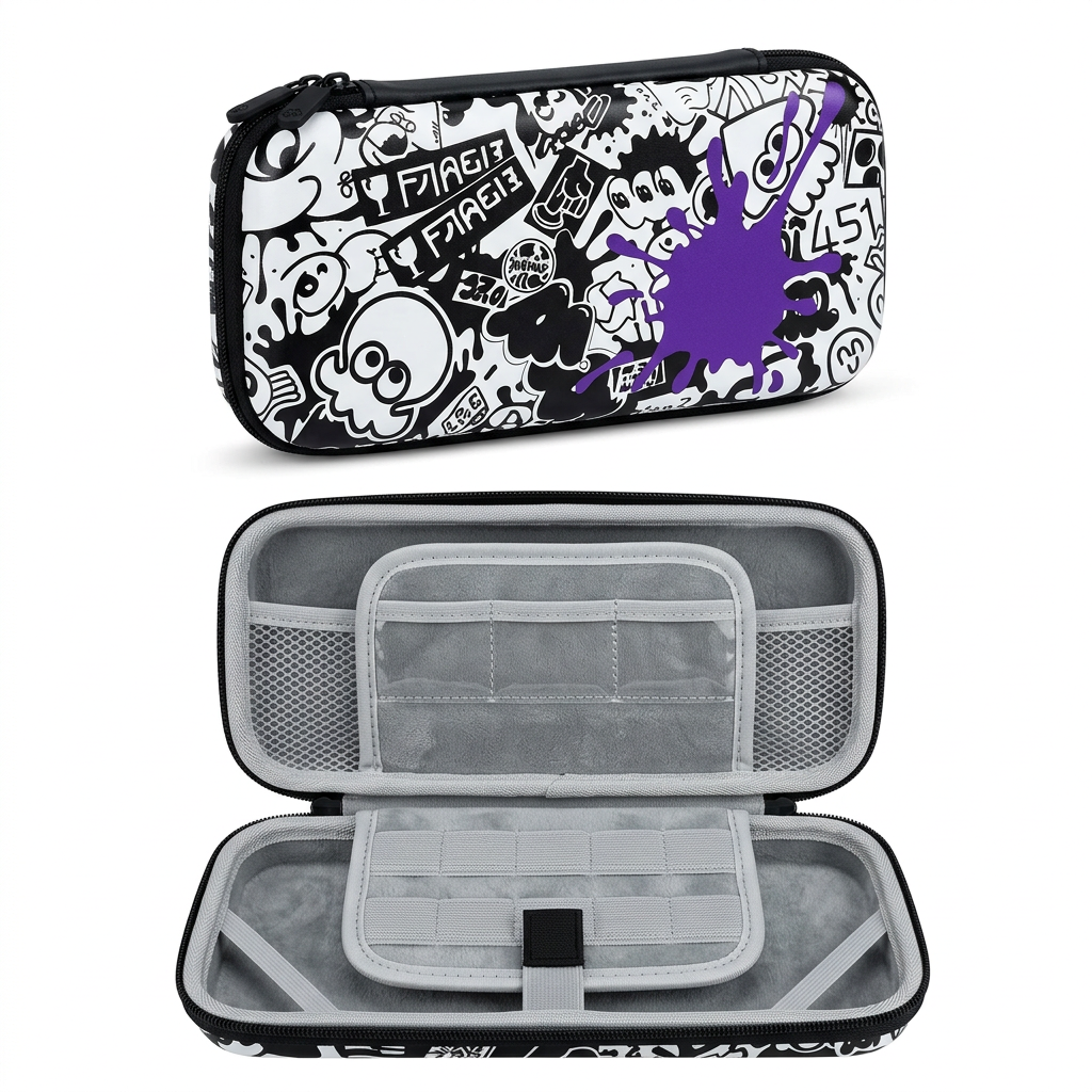Estuche Nintendo Switch OLED Splash Negro/Morado – Exterior e interior