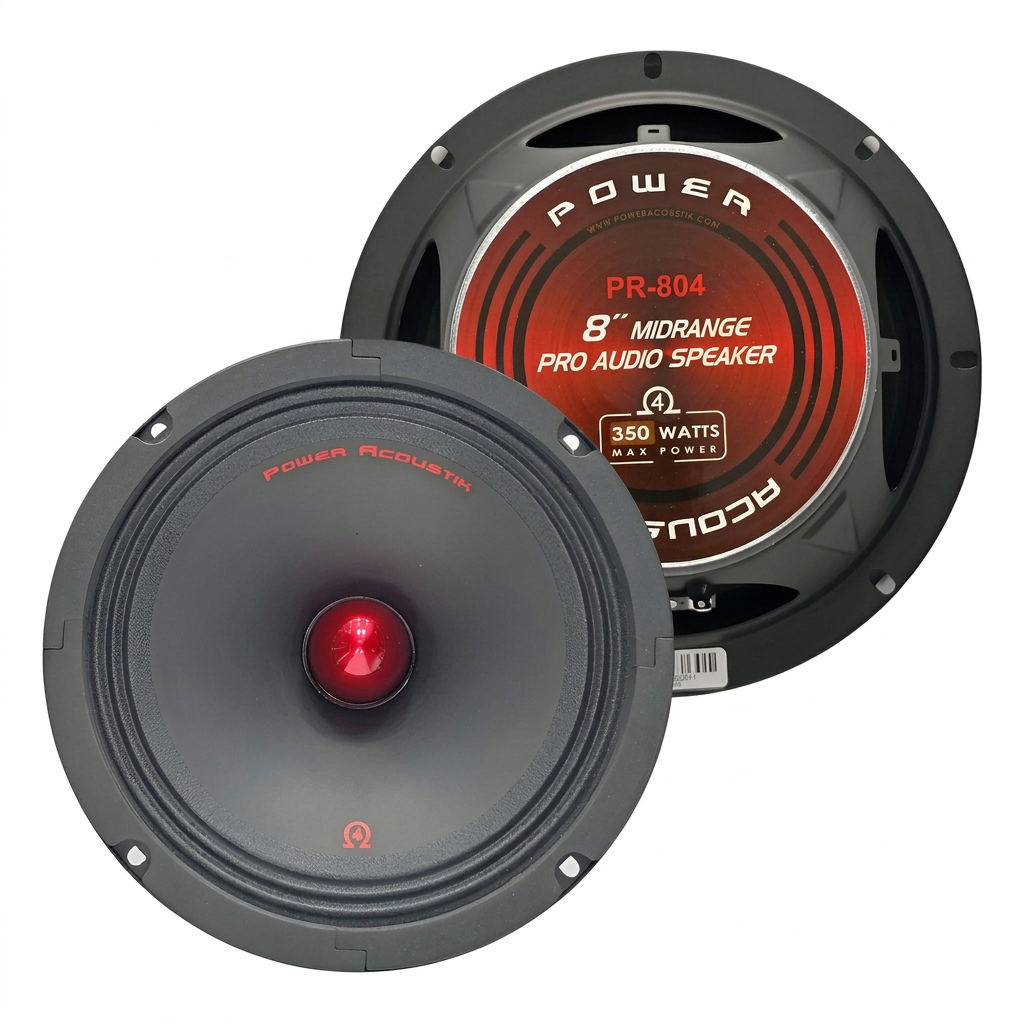 Power Acoustik PR-804 - Par de bocinas midrange 8" con caja