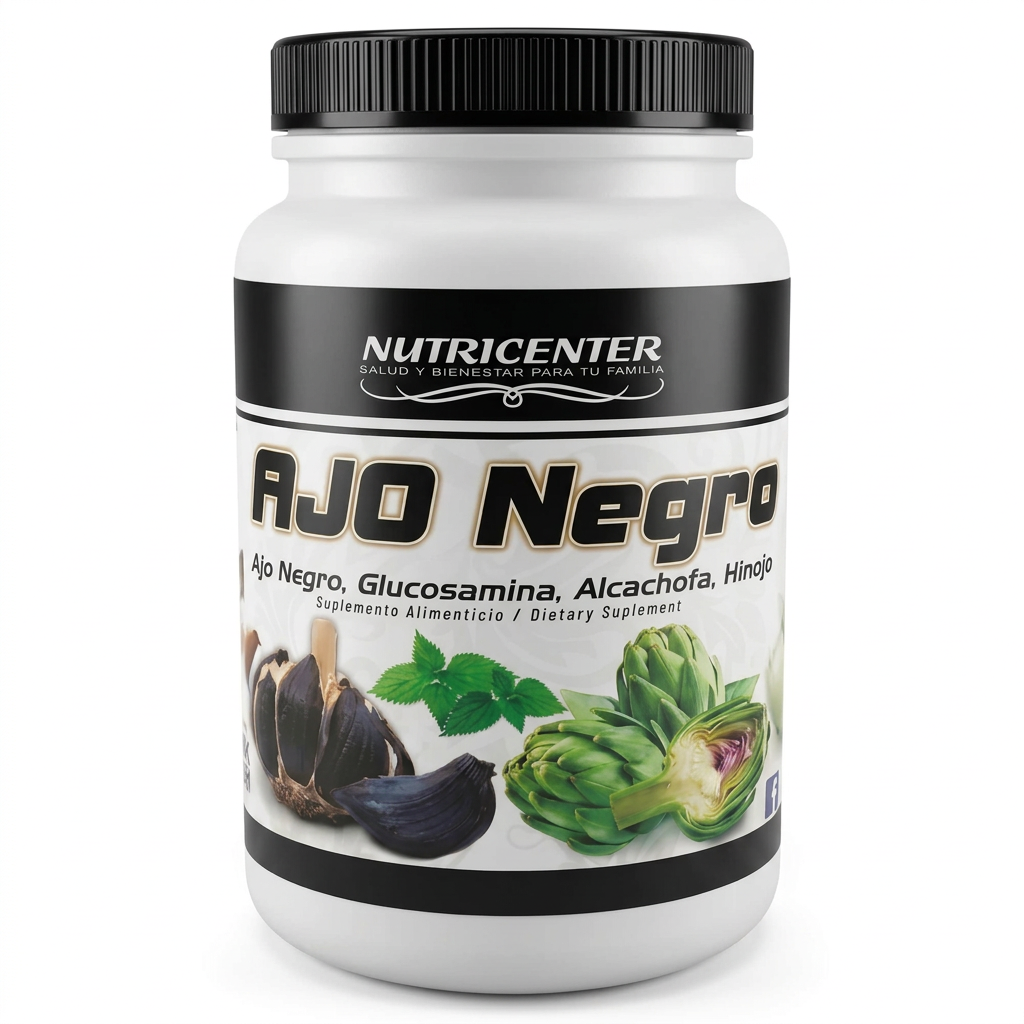 Ajo Negro Nutricenter 1100g frente — Glucosamina, Alcachofa, Hinojo