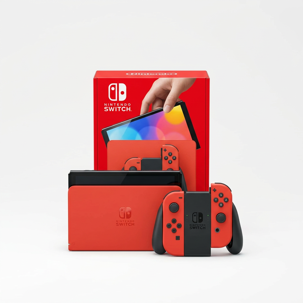 Nintendo Switch OLED Mario Red Edition - caja y consola con Joy-Con rojos