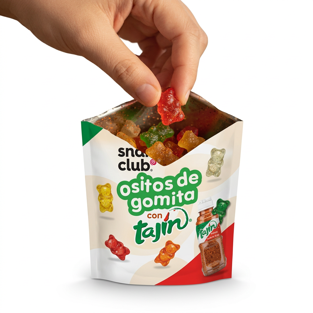 Snak Club Ositos de Gomita con Tajín - Mano tomando gomita