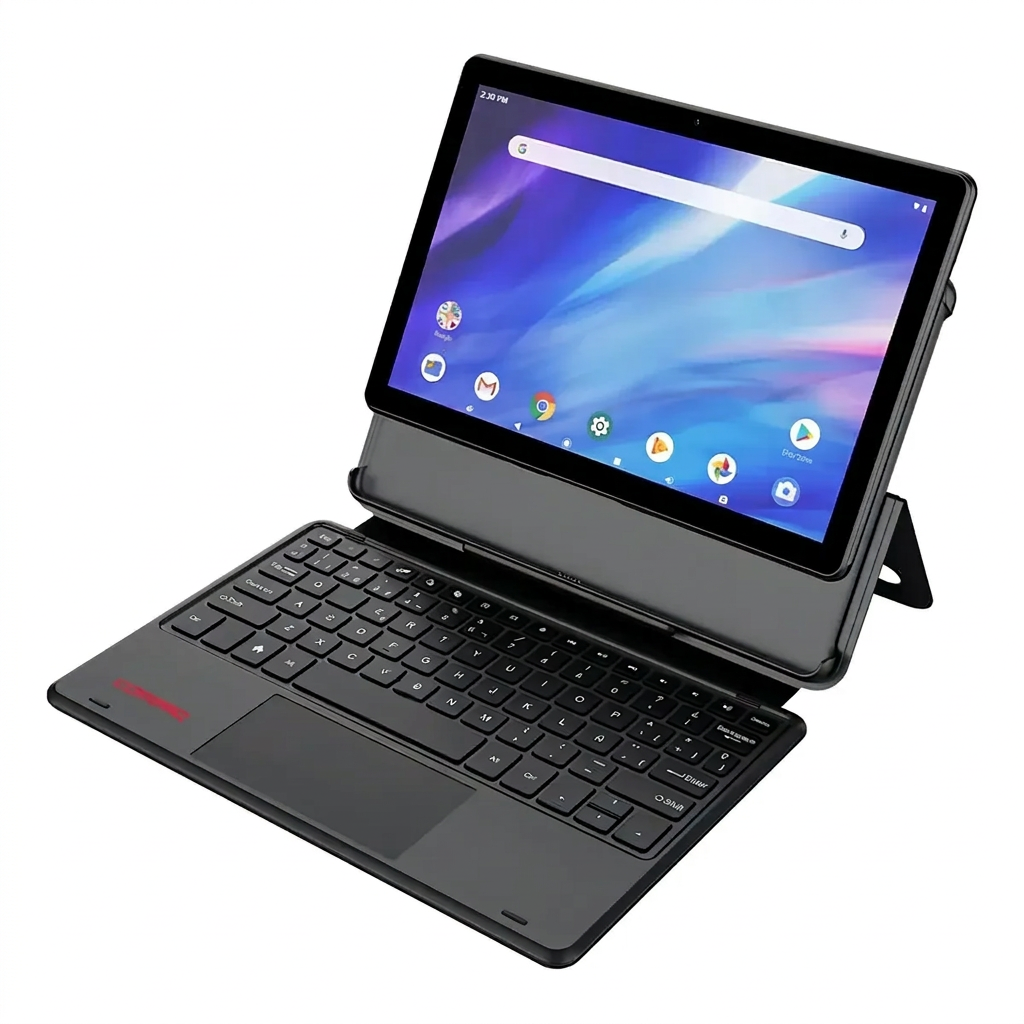 Tablet Compaq Q10 Plus con teclado Bluetooth en modo laptop