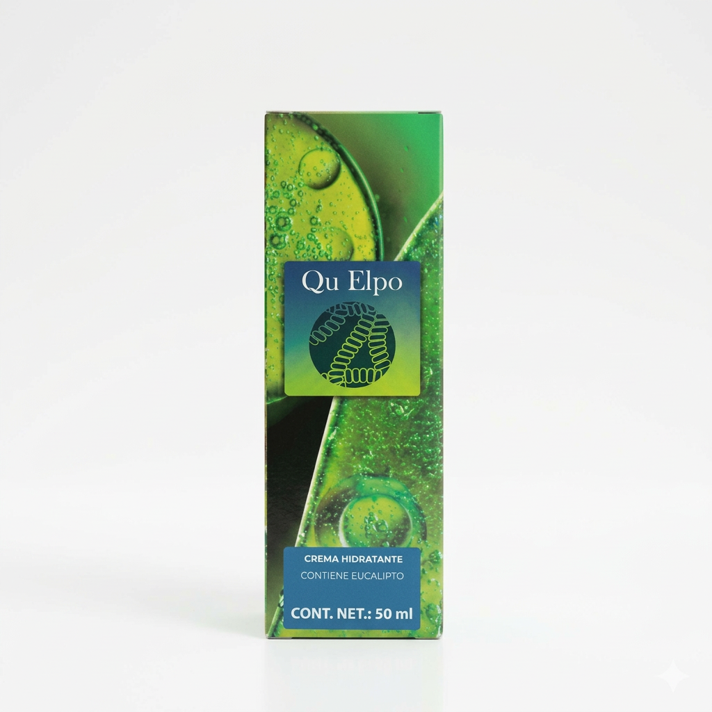 Qu Elpo Crema Hidratante - caja verde eucalipto 50ml fondo blanco