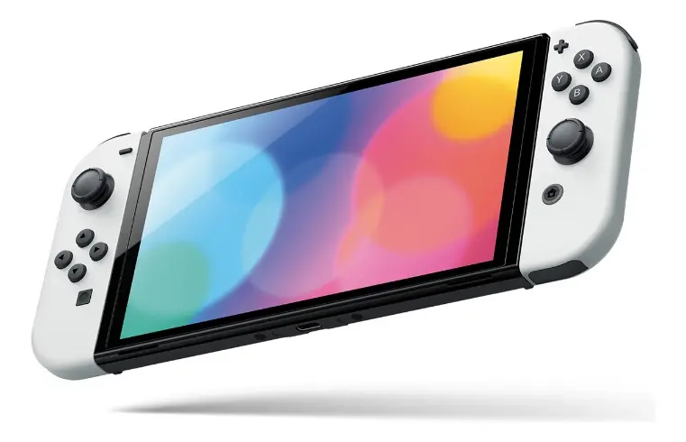 Nintendo Switch OLED - Vista lateral con pantalla encendida