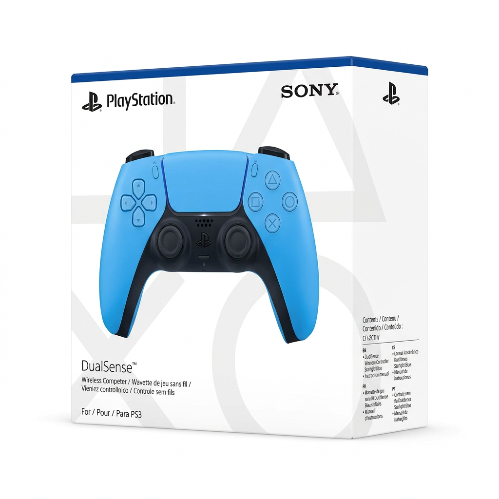 DualSense PS5 Starlight Blue - Vista lateral caja con contenido CFI-ZCT1W