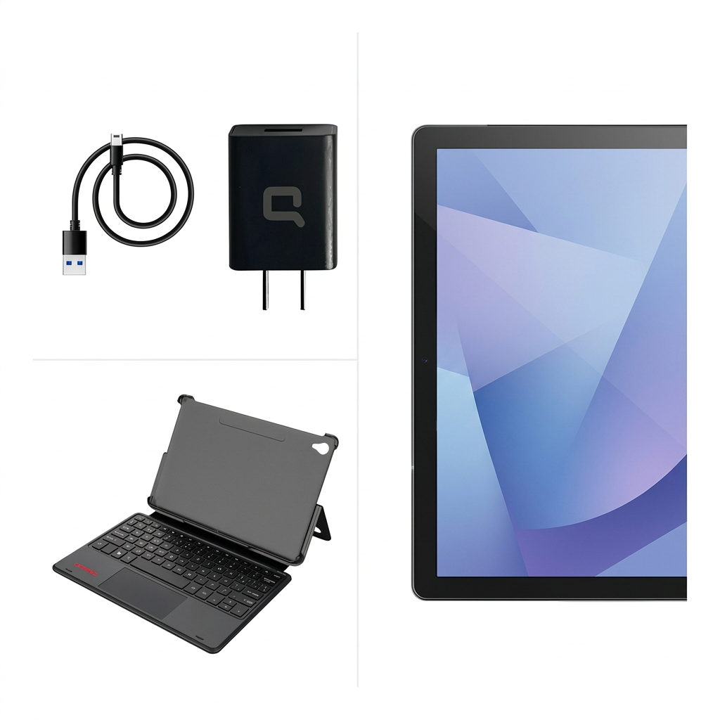 Compaq Q10 Plus - Accesorios incluidos: cable USB, cargador y teclado
