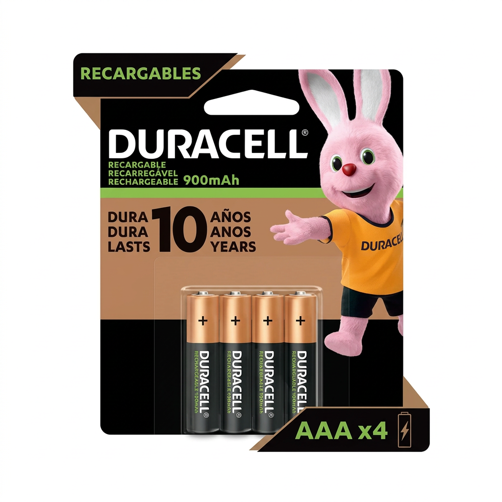 Duracell AAA Recargables 900mAh Pack x4 - Empaque frontal