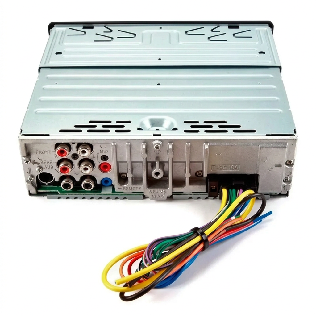 Alpine UTE-73BT - Vista trasera con 3 pares RCA y arnes de cables