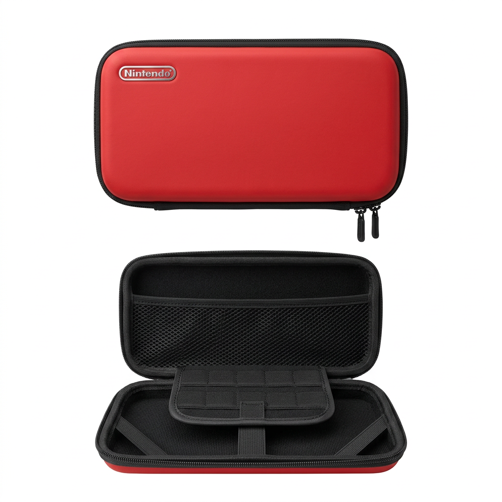 Funda Nintendo Switch roja con logo Nintendo - vista exterior e interior