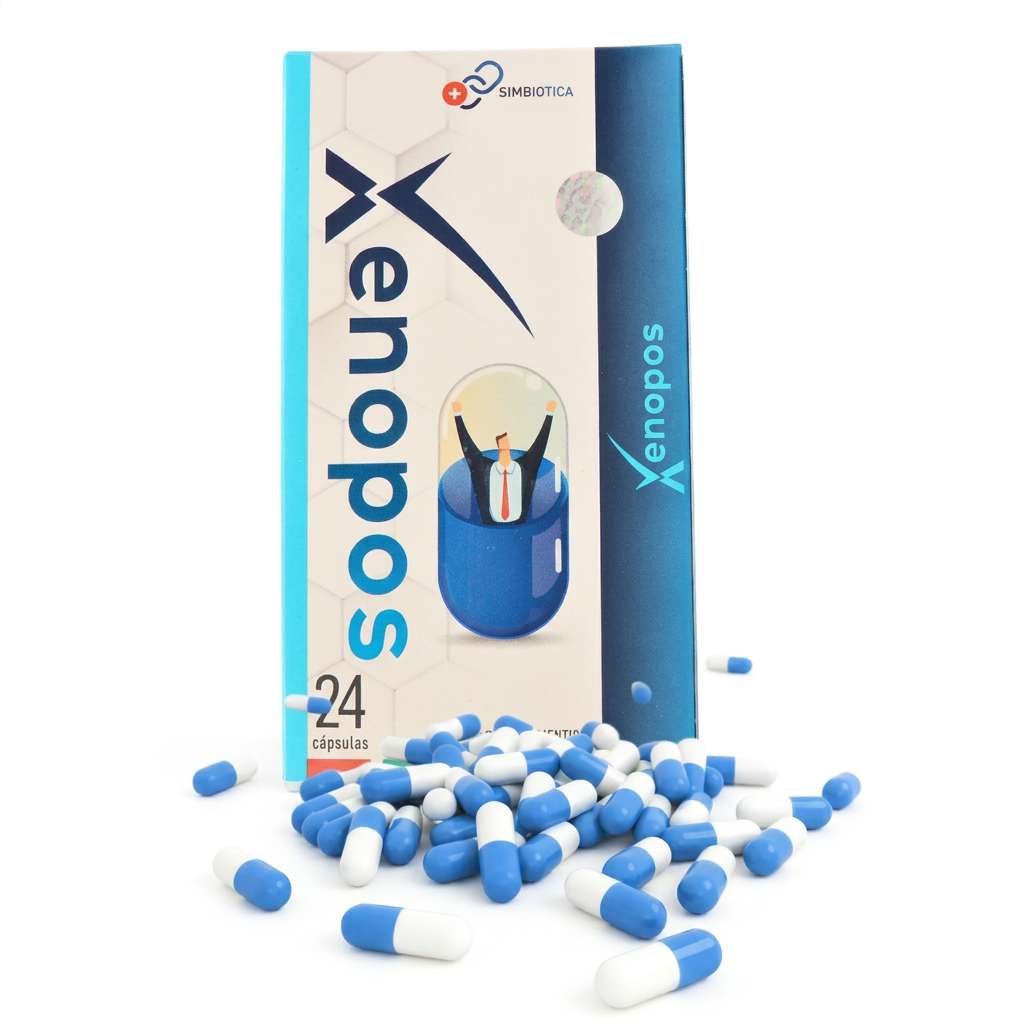 Xenopos 24 Cápsulas - Caja con cápsulas azules y blancas derramadas