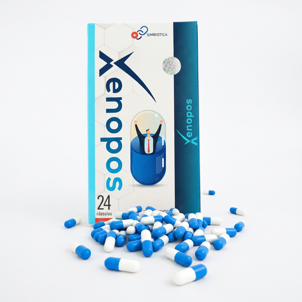 Xenopos 24 Cápsulas - Caja con cápsulas azules y blancas derramadas