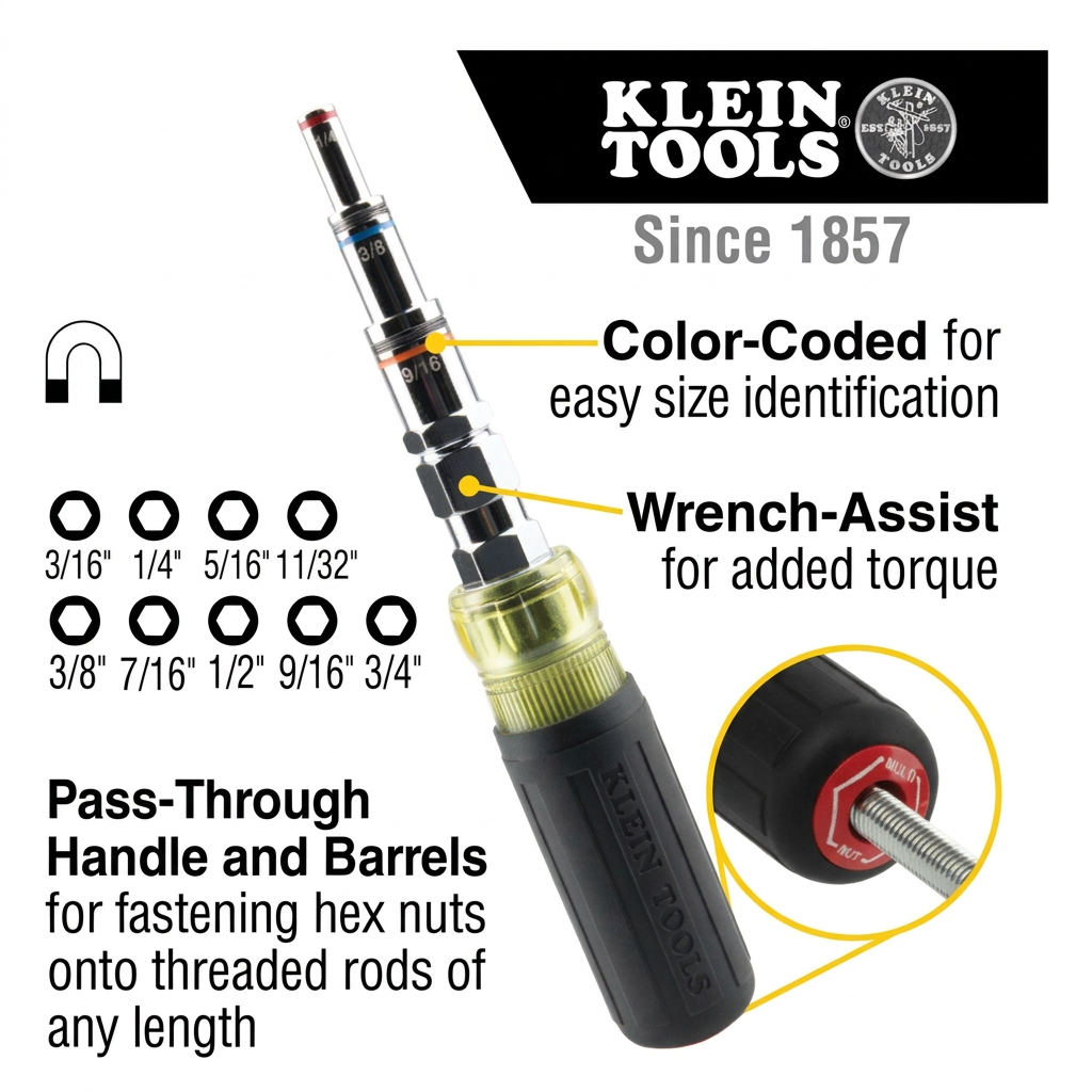 Klein Tools 32809MAG - color-coded, wrench-assist y pass-through handle