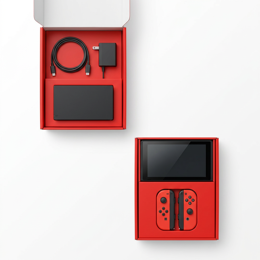 Contenido de la caja Nintendo Switch OLED Mario Red Edition - accesorios completos