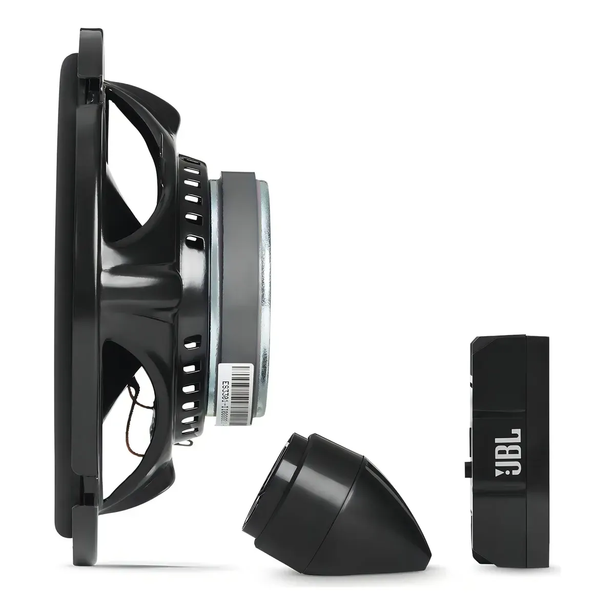 JBL Stage3 607CF - Vista lateral del woofer con tweeter y crossover