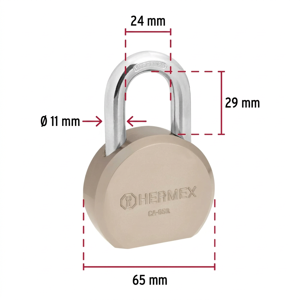 Dimensiones candado Hermex 65mm