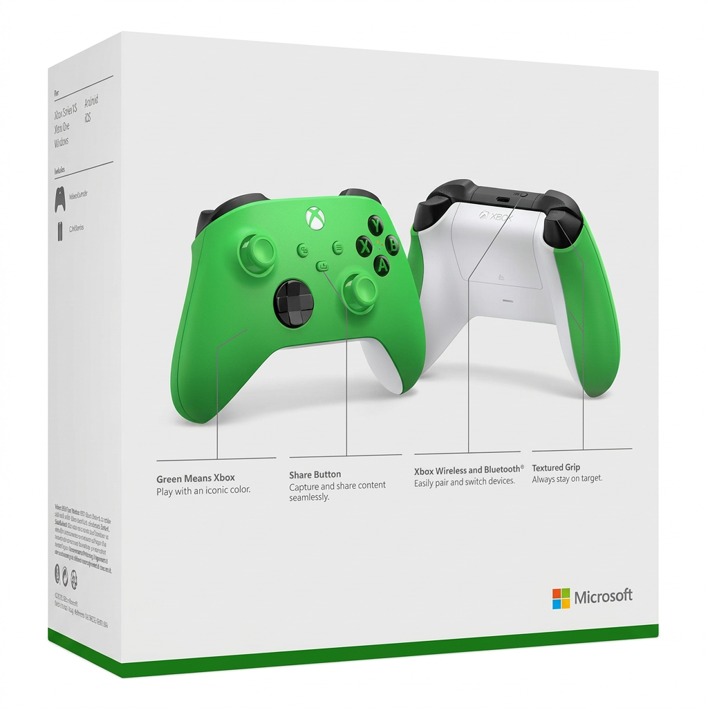 Control Xbox Velocity Green - caja trasera con especificaciones