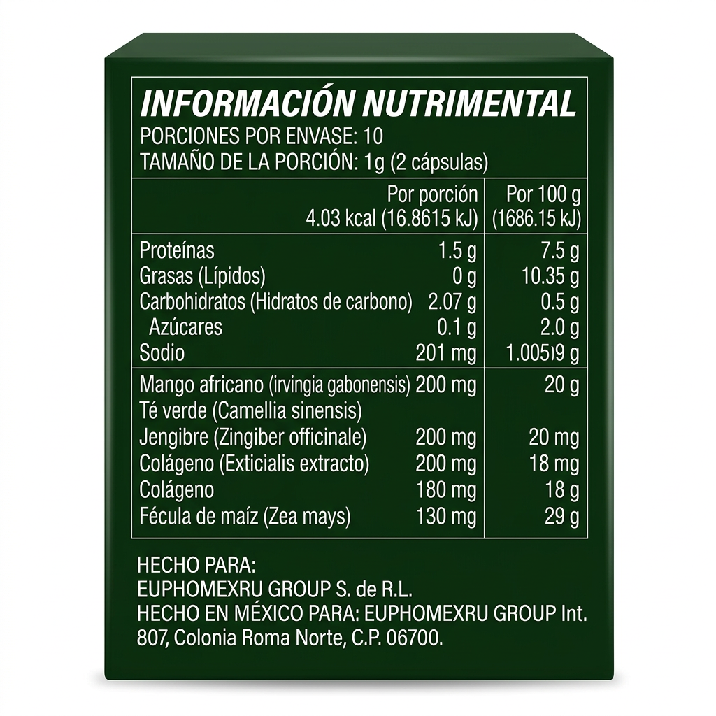 Parablast información nutrimental
