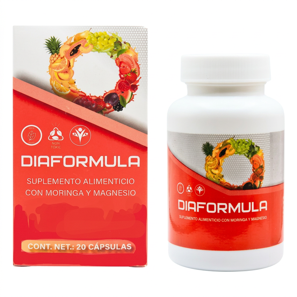 Diaformula caja y frasco — Suplemento con Moringa y Magnesio 20 cápsulas