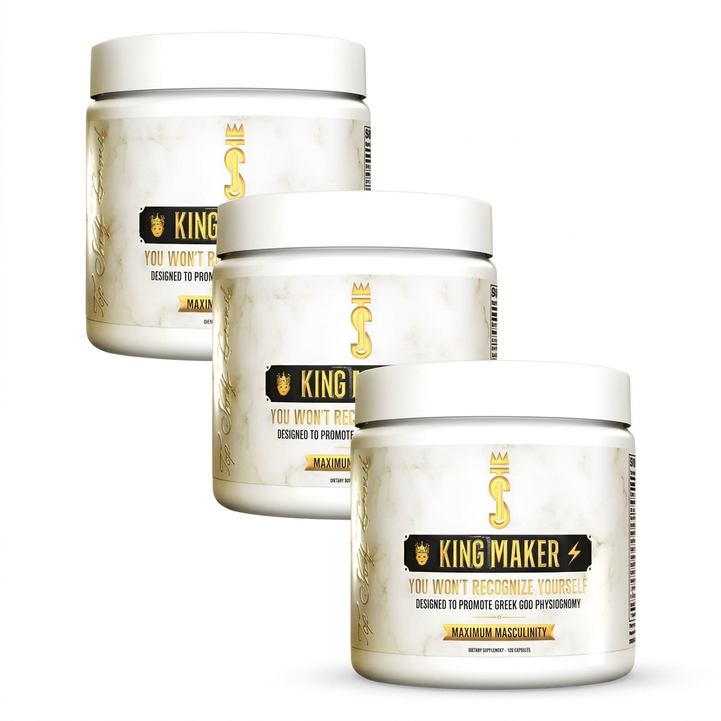 King Maker 3-Pack frascos blancos con logo dorado